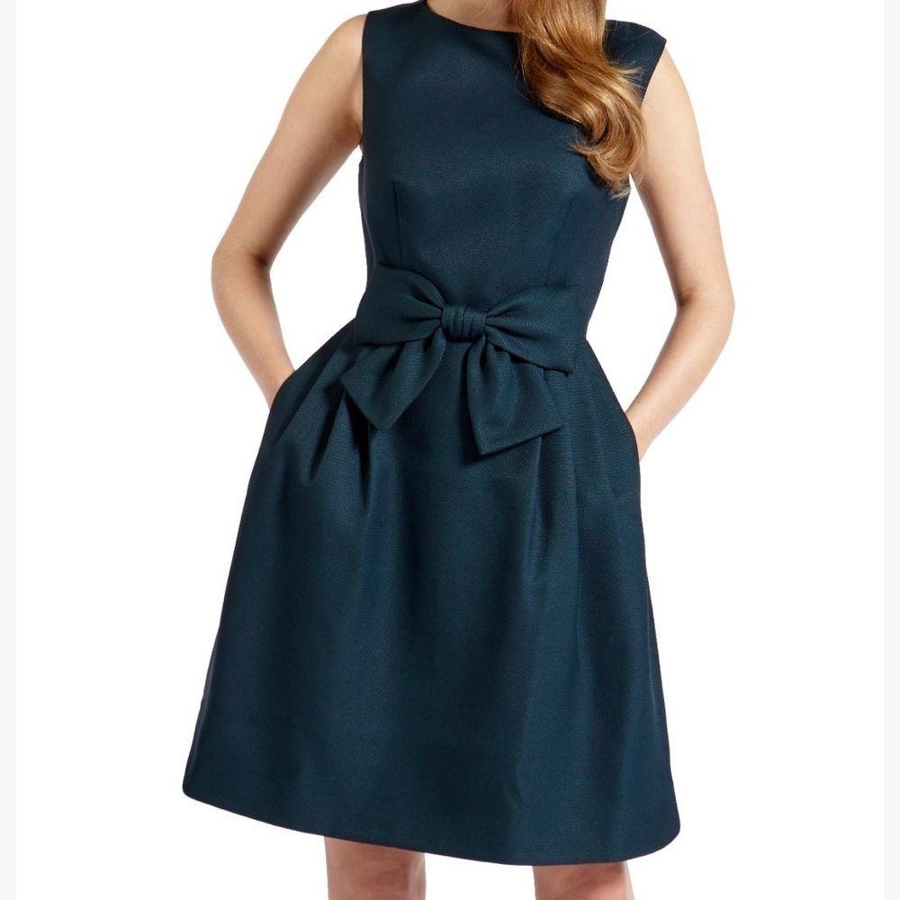 Ted Baker Nuhad Fit & Flare Bow Front Mini Dress Deep Teal Green TB 1 US 2-4